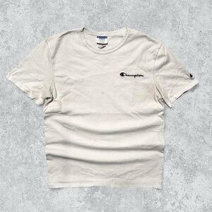 Y2K Champion Classic White Vintage Crewneck T-Shirt, Embroidered Logo